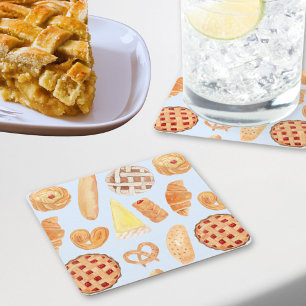 Posavasos Cuadrado De Papel Panadería Francesa Pastelería Pan Bread Arte Comid