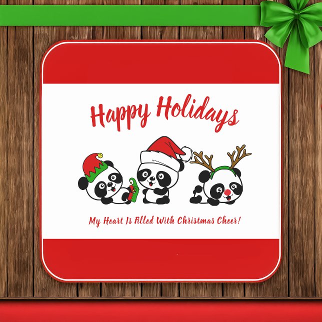 Posavasos Cuadrado De Papel Pandas Navidades personalizados (Subido por el creador)
