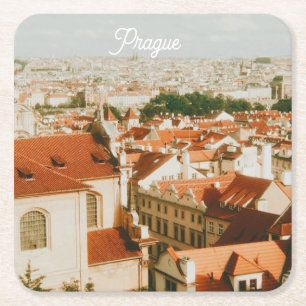 Posavasos Cuadrado De Papel Panorama de la ciudad de Praga Recuerdo