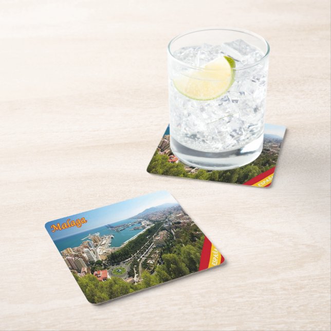 Posavasos Cuadrado De Papel panorama de MALAGA, España, Europa, (In situ)