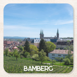 Posavasos Cuadrado De Papel Panorama del casco antiguo de Bamberg, Alemania