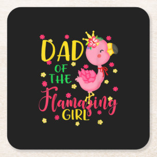 Posavasos Cuadrado De Papel Papá Del Flamante Chica Cute Flamingo Dad Birthday
