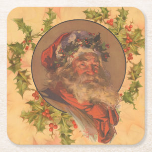 Posavasos Cuadrado De Papel Papá Noel Leyendecker Antiguo Victoriano