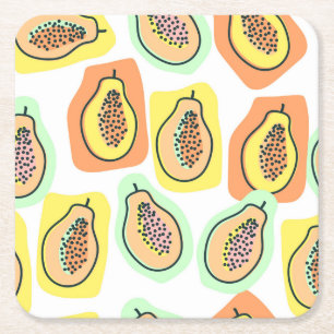 Posavasos Cuadrado De Papel Papaya dibujada a mano: Patrón de cosecha creativa