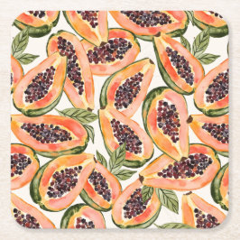 Posavasos Cuadrado De Papel Papaya Fruit Watercolor