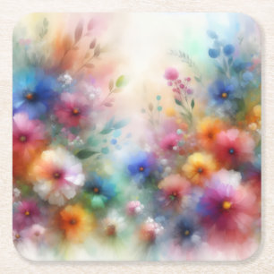 Posavasos Cuadrado De Papel Papel Absorbente de Flores Acuarela Abstracta