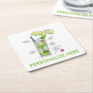 POSAVASOS CUADRADO DE PAPEL PAPEL COASTERS - RECETA DE MOJITO COCTELERÍA ARTÍS
