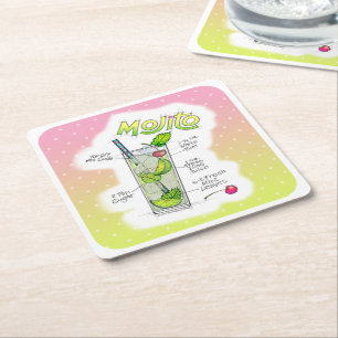 POSAVASOS CUADRADO DE PAPEL PAPEL COASTERS - RECETA DE MOJITO COCTELERÍA ARTÍS