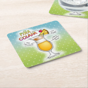 POSAVASOS CUADRADO DE PAPEL PAPEL COASTERS - RECETA DE PINA COLADA COCTELERÍA
