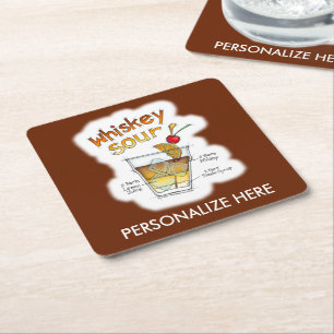 POSAVASOS CUADRADO DE PAPEL PAPEL COASTERS - RECETA DE WHISKEY SOUR CÓCTEL DE