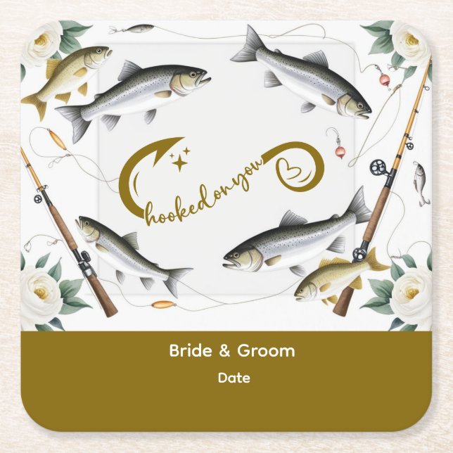 Posavasos Cuadrado De Papel Papel de Boda pesquero (Anverso)