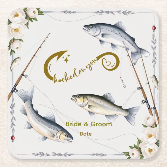 Posavasos Cuadrado De Papel Papel de Boda pesquero (Anverso)