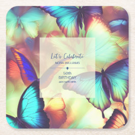 Posavasos Cuadrado De Papel Papel de cumpleaños de mariposa