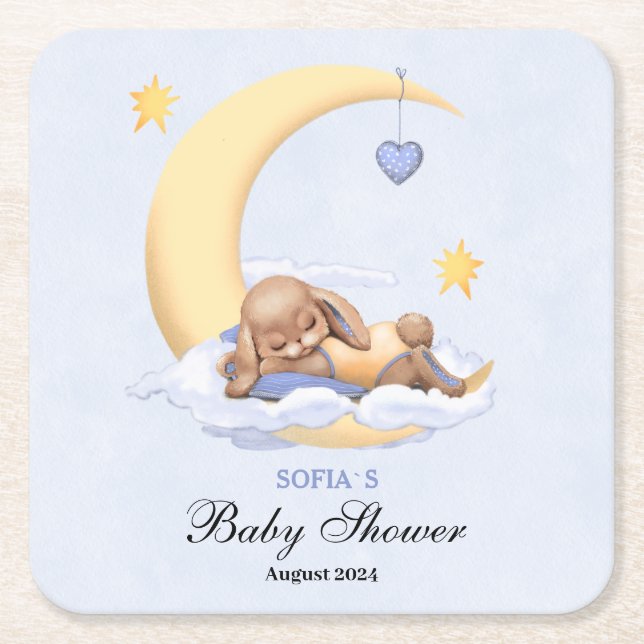 Posavasos Cuadrado De Papel Papel de ducha para bebé que cuece un lindo coneji (Anverso)