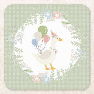 Posavasos Cuadrado De Papel Papel de Gingham floral verde