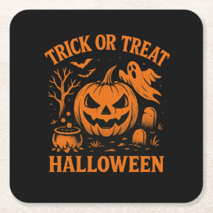 Posavasos Cuadrado De Papel Papel de Halloween con truco o truco