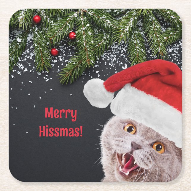 Posavasos Cuadrado De Papel Papel de montaña, Feliz Hissmas (Anverso)