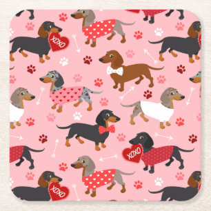 Posavasos Cuadrado De Papel Papel de Valentine Dachshund Square