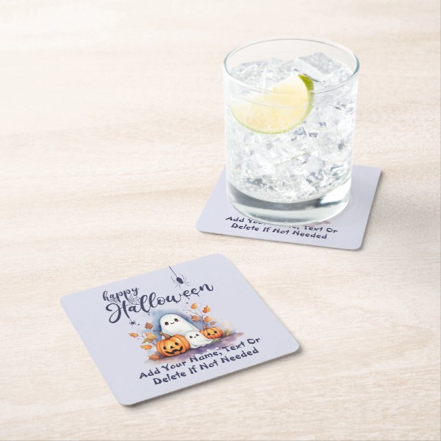 Posavasos Cuadrado De Papel Papel fantasma espumoso de calabaza de Halloween (In situ)