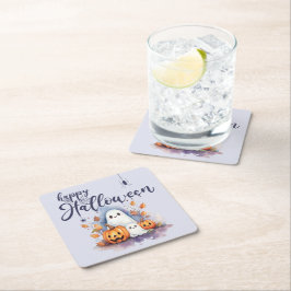 Posavasos Cuadrado De Papel Papel fantasma espumoso de calabaza de Halloween