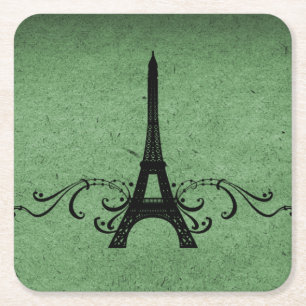 Posavasos Cuadrado De Papel Papel fresco francés de cosecha verde