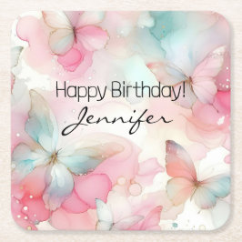 Posavasos Cuadrado De Papel Papel mariposa de la fiesta de cumpleaños