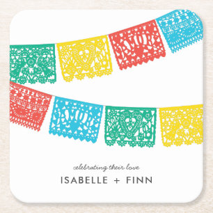 Posavasos Cuadrado De Papel Papel picado moderno   Boda Bridal Shower