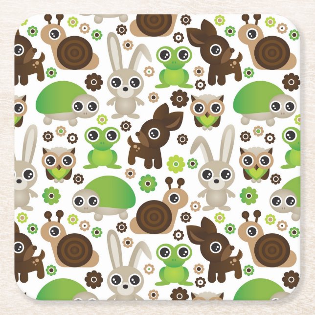 Posavasos Cuadrado De Papel papel pintado del animal del conejito de la (Anverso)