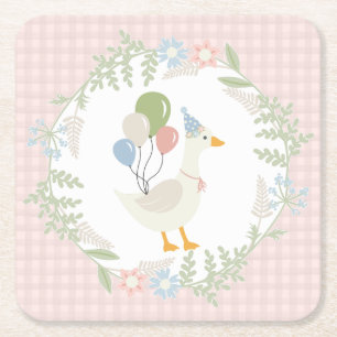 Posavasos Cuadrado De Papel Papel rosa de Gingham floral