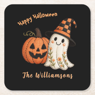 Posavasos Cuadrado De Papel PAPEL SECANTE Truco o Trato Calabaza Fantasma Hall