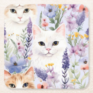 Posavasos Cuadrado De Papel Papeles digitales de catas florales de acuarela