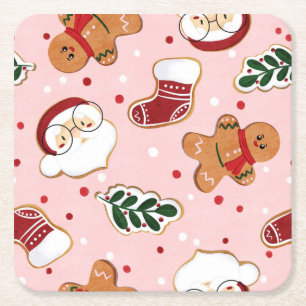 Posavasos Cuadrado De Papel Papelillos de Santa Claus y patrón navideño