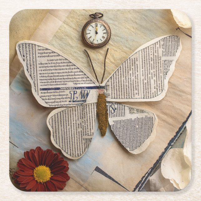 Posavasos Cuadrado De Papel Paper Butterfly Coaster (Anverso)