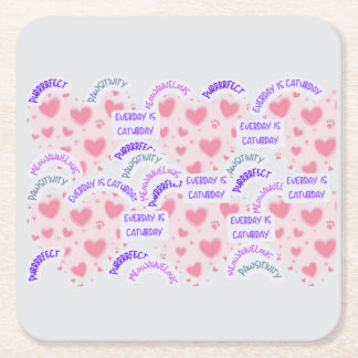 Posavasos Cuadrado De Papel Paper coaster " Everyday is Caturday" 