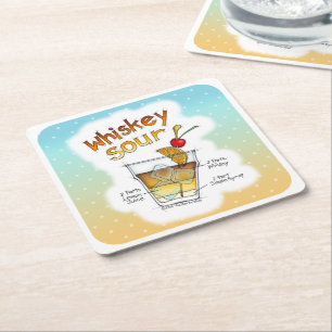 POSAVASOS CUADRADO DE PAPEL PAPER COASTERS - RECETA DE COCTEL WHISKEY SOUR ART