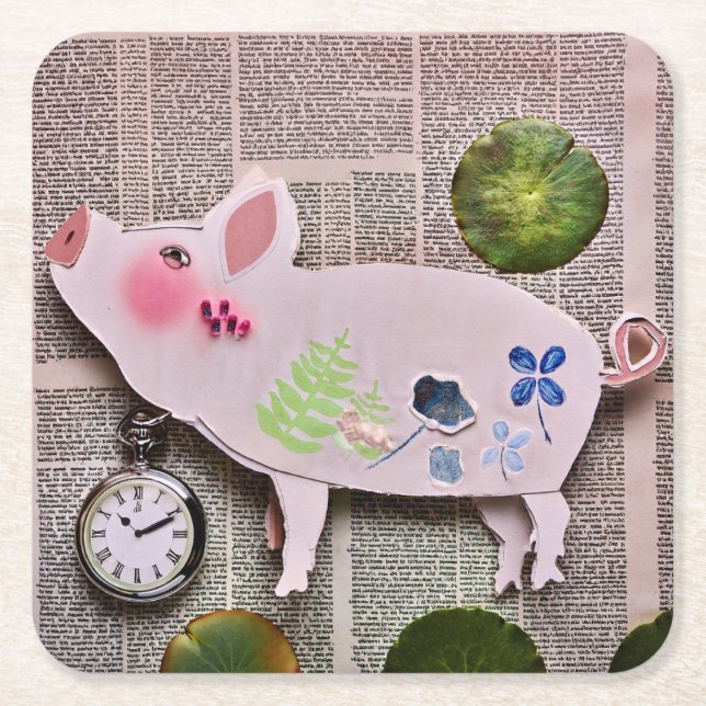 Posavasos Cuadrado De Papel Paper Pig Coaster (Anverso)