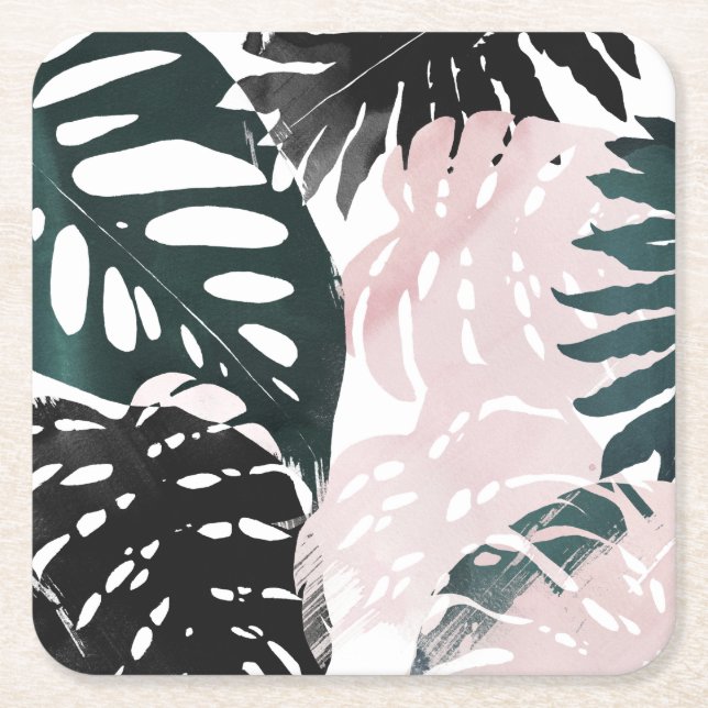 Posavasos Cuadrado De Papel Paradise Palm Fronds (Anverso)