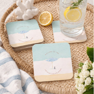Posavasos Cuadrado De Papel Paraguas de Playa Monograma Costero Posavasos de P