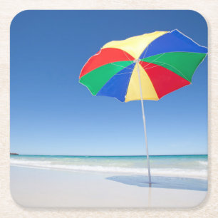Posavasos Cuadrado De Papel Paraguas en la playa el Australia
