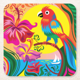 Posavasos Cuadrado De Papel Paraíso de Loros Tropicales