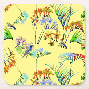 Posavasos Cuadrado De Papel Paraíso tropical amarillo
