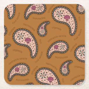 Posavasos Cuadrado De Papel Paramecia Paisley Biología Personalizable Marrón