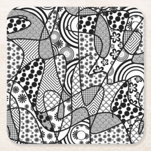 Posavasos Cuadrado De Papel Parche de Patrón de Negro y Blanco 02