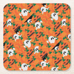 Posavasos Cuadrado De Papel Parche Halloween Ghosts Haunted Pumpkin