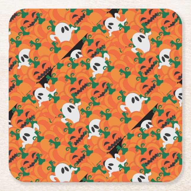 Posavasos Cuadrado De Papel Parche Halloween Ghosts Haunted Pumpkin (Anverso)