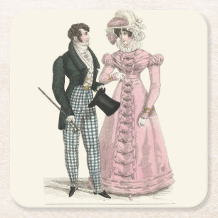 Posavasos Cuadrado De Papel Pareja Boda Antigua 1823 Hombre Mujer Moda