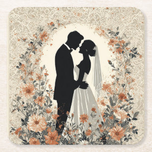Posavasos Cuadrado De Papel Pareja de novios románticos