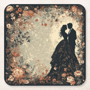 Posavasos Cuadrado De Papel Pareja de novios románticos