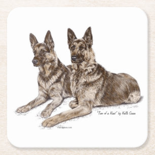 Posavasos Cuadrado De Papel Pareja de perros pastores alemanes