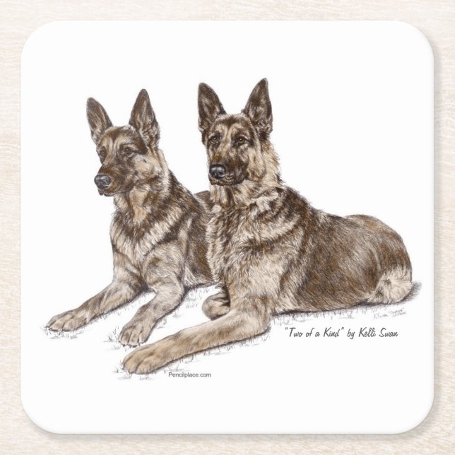 Posavasos Cuadrado De Papel Pareja de perros pastores alemanes (Anverso)